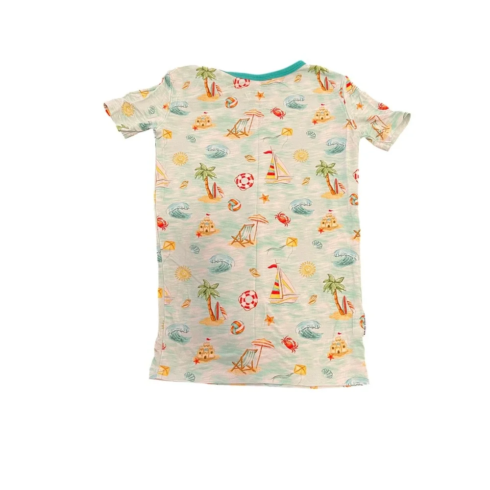 Little‎ Frugals Bamboo Pajamas Set 7/8 Beach Sailboat Print Short Sleeve Teal